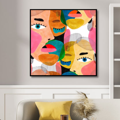 Colorful Abstract Faces Canvas Art | Modern Pop Art Oil Painting for Stylish Decor