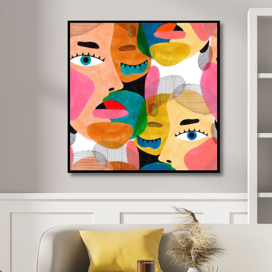 Colorful Abstract Faces Canvas Art | Modern Pop Art Oil Painting for Stylish Decor