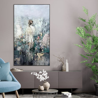 Abstract Oil Painting of a Woman in Ethereal Landscape Decor Art for Modern Interiors