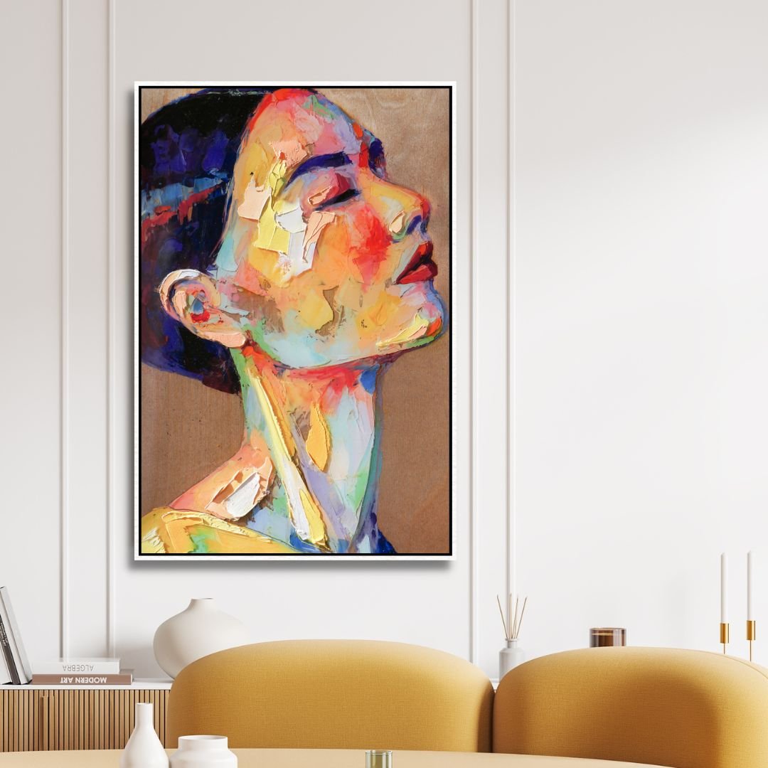 Vibrant Woman Profile Oil Painting for Modern Home Decor