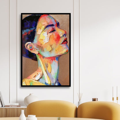 Vibrant Woman Profile Oil Painting for Modern Home Decor