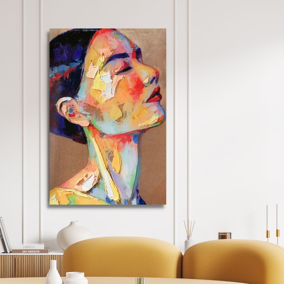 Vibrant Woman Profile Oil Painting for Modern Home Decor