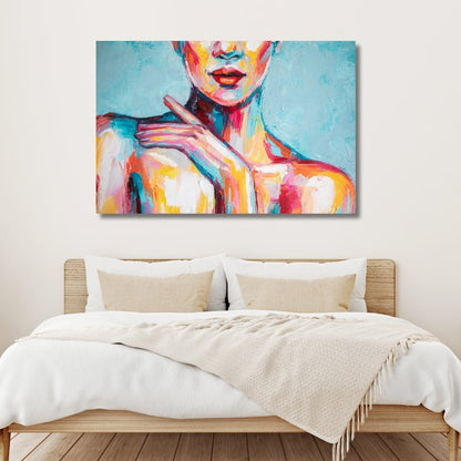 Vibrant Abstract Woman Portrait in Colorful Oil Painting for Artistic Home Decor