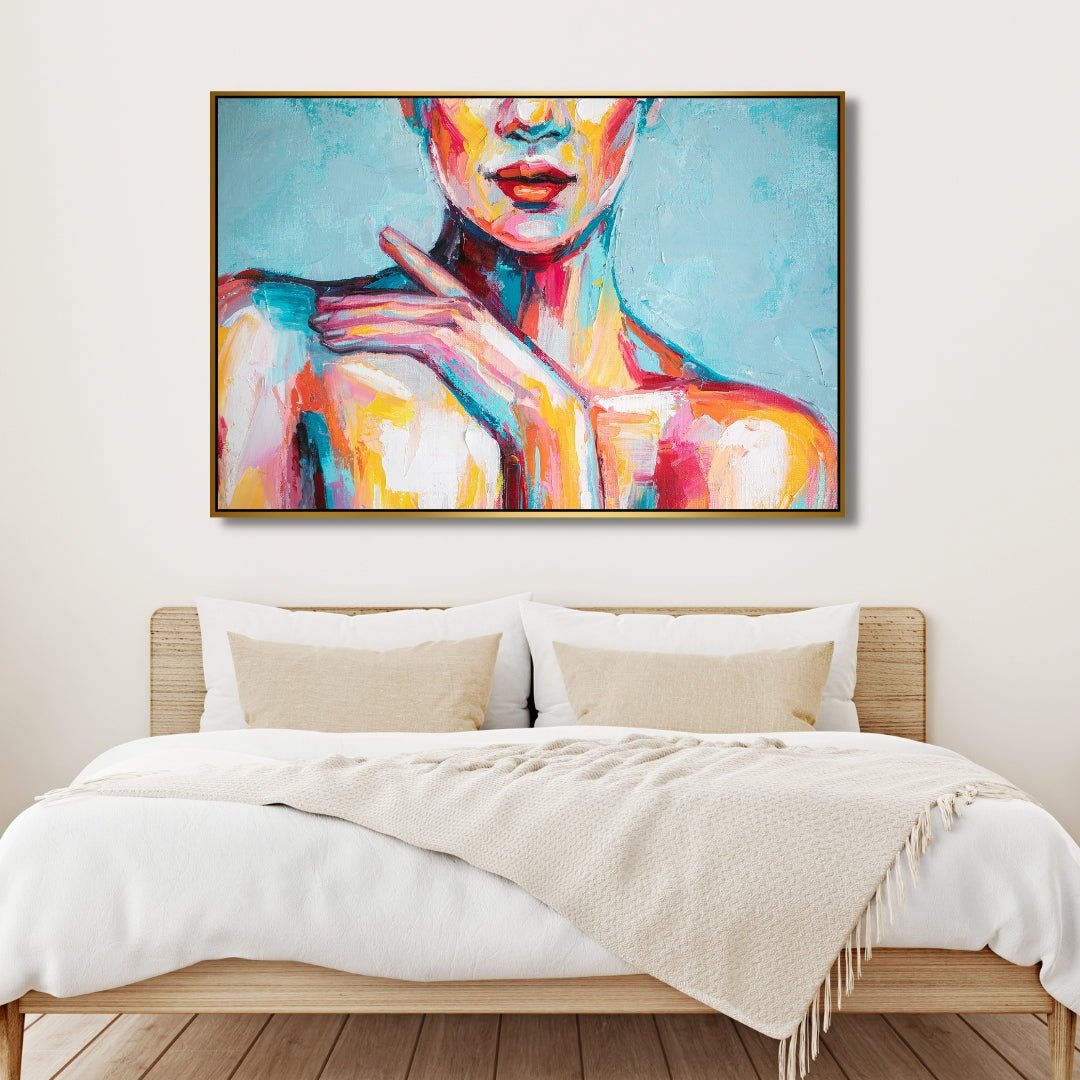 Vibrant Abstract Woman Portrait in Colorful Oil Painting for Artistic Home Decor