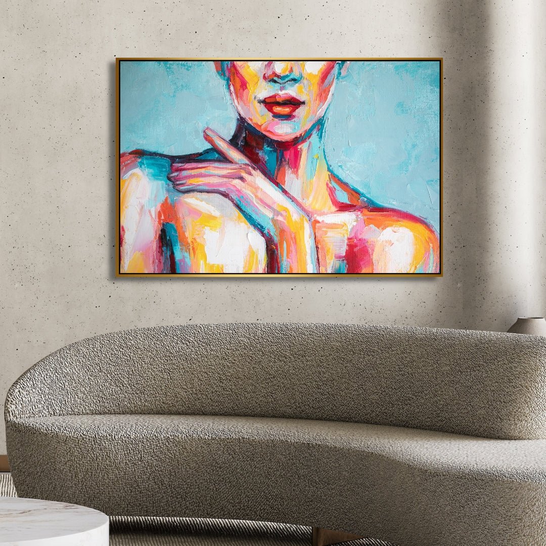 Vibrant Abstract Woman Portrait in Colorful Oil Painting for Artistic Home Decor