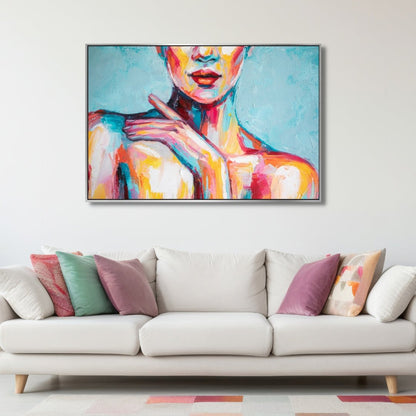 Vibrant Abstract Woman Portrait in Colorful Oil Painting for Artistic Home Decor