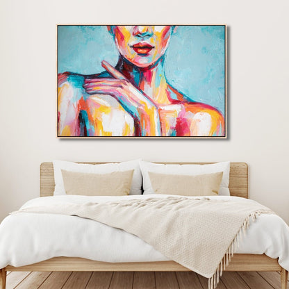 Vibrant Abstract Woman Portrait in Colorful Oil Painting for Artistic Home Decor