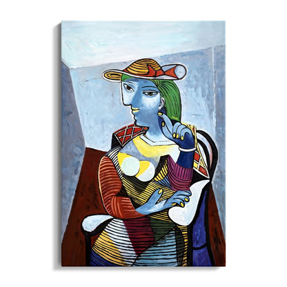 Vibrant Woman in Straw Hat - Modern Art Oil Painting for Unique Home Decor