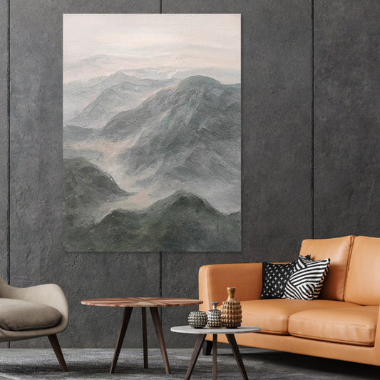 Serene Misty Mountainscape Oil Painting for Elegant Home Décor