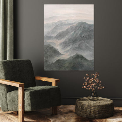 Serene Misty Mountainscape Oil Painting for Elegant Home Décor