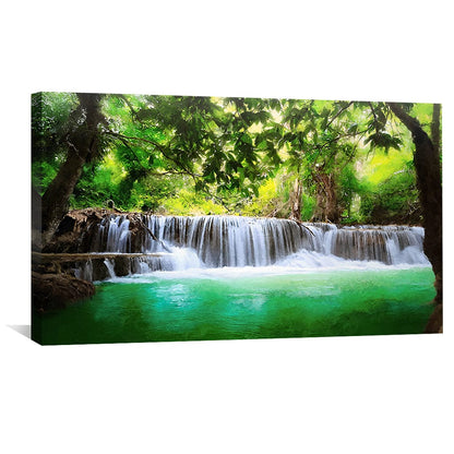 Serene Woodland Waterfall Oil Painting for Tranquil Home Decor