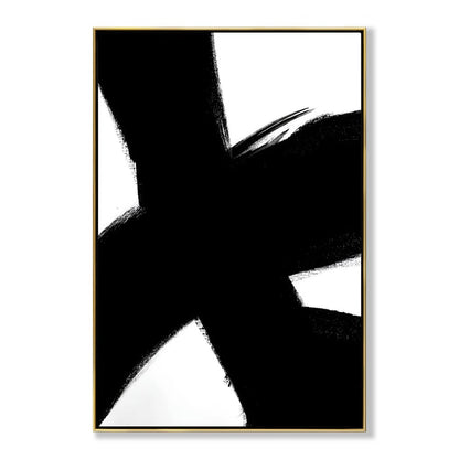 Contemporary Abstract Oil Painting with Bold Black and White Brushstrokes