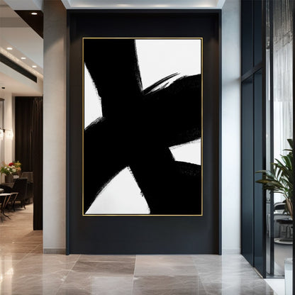 Contemporary Abstract Oil Painting with Bold Black and White Brushstrokes