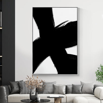 Contemporary Abstract Oil Painting with Bold Black and White Brushstrokes