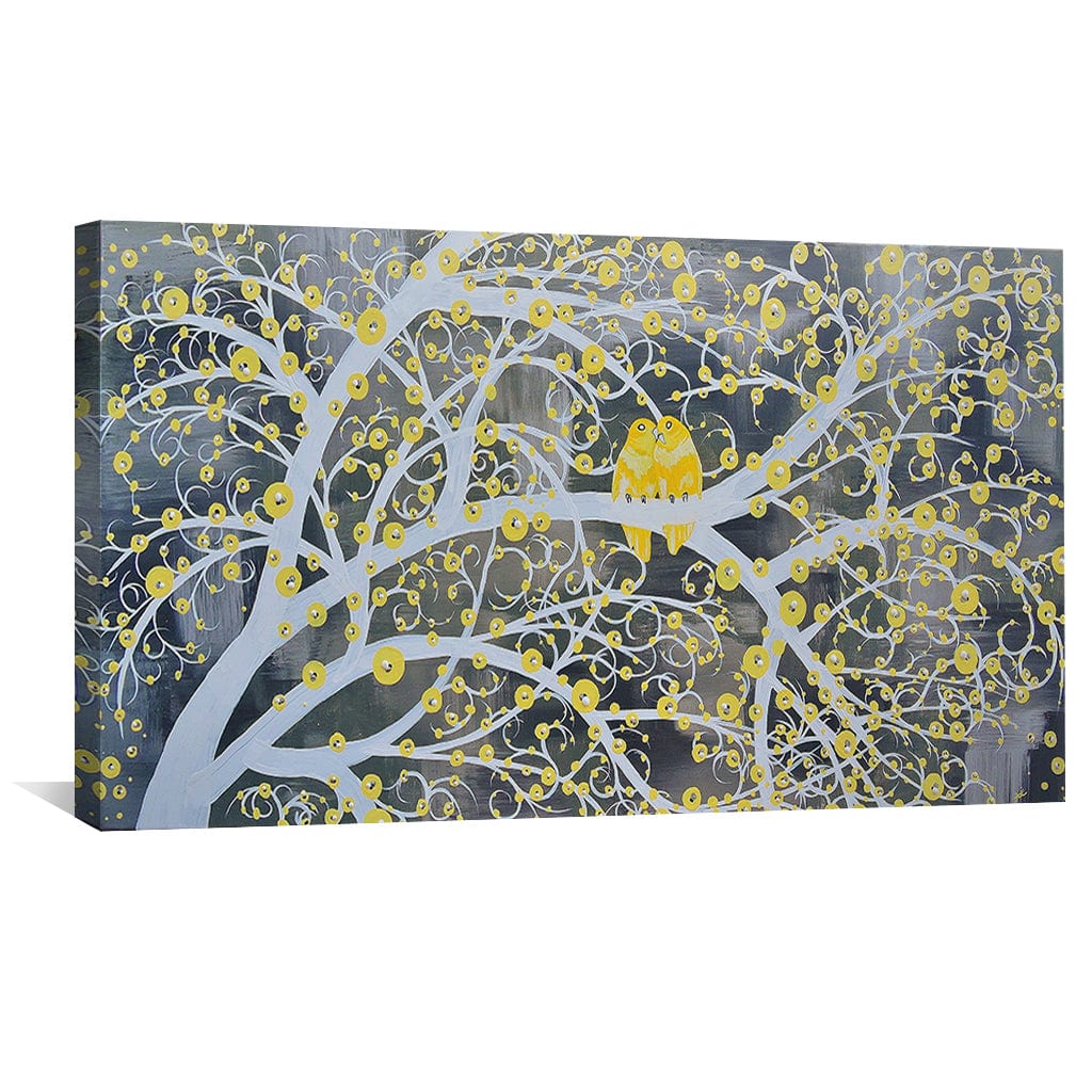 Radiant Yellow and Gray Tree of Life Oil Painting for Modern Decor