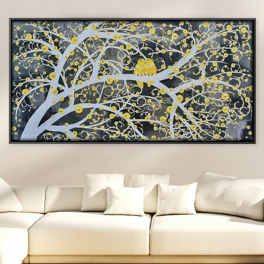 Radiant Yellow and Gray Tree of Life Oil Painting for Modern Decor