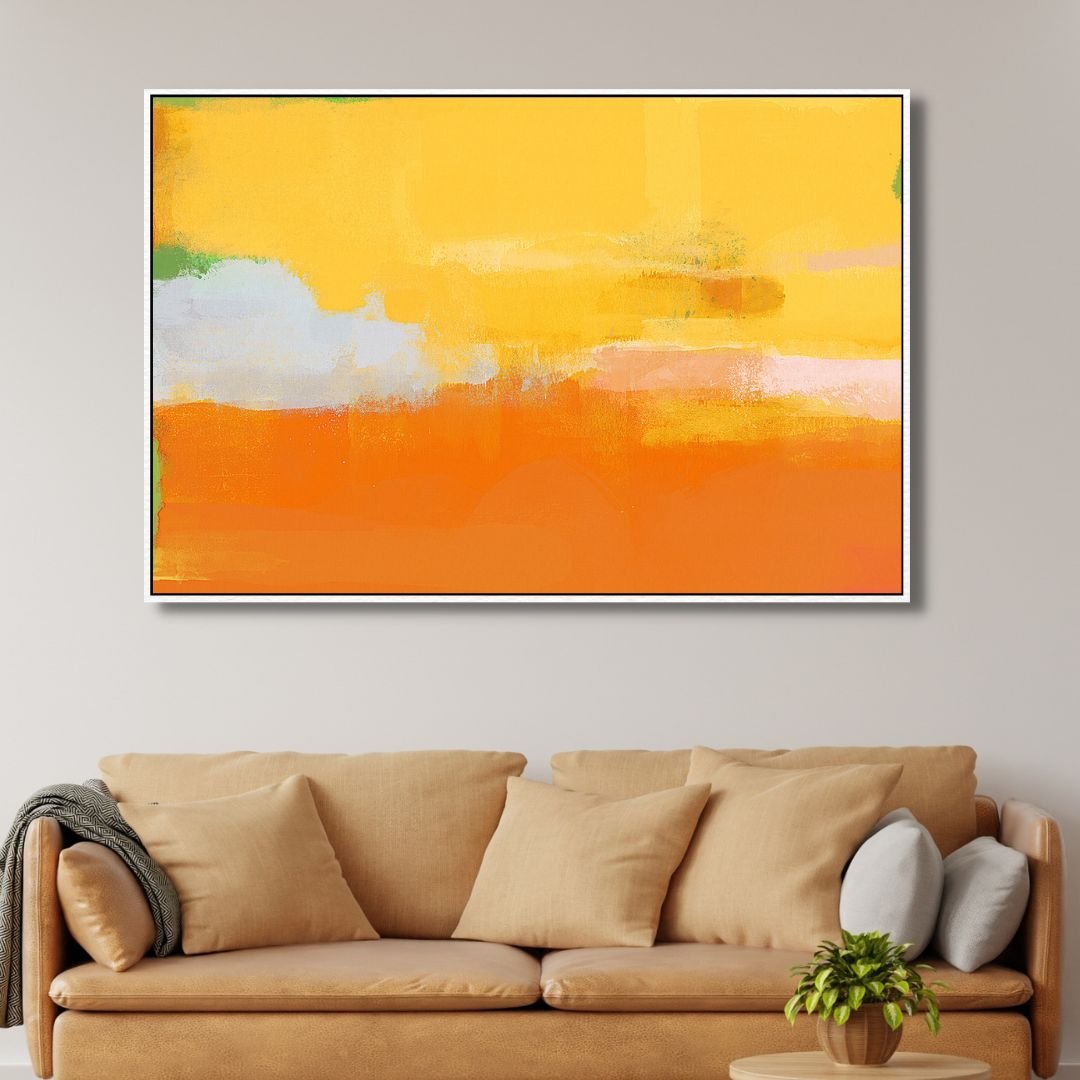 Vibrant Yellow and Orange Abstract Oil Painting for Modern Home Decor