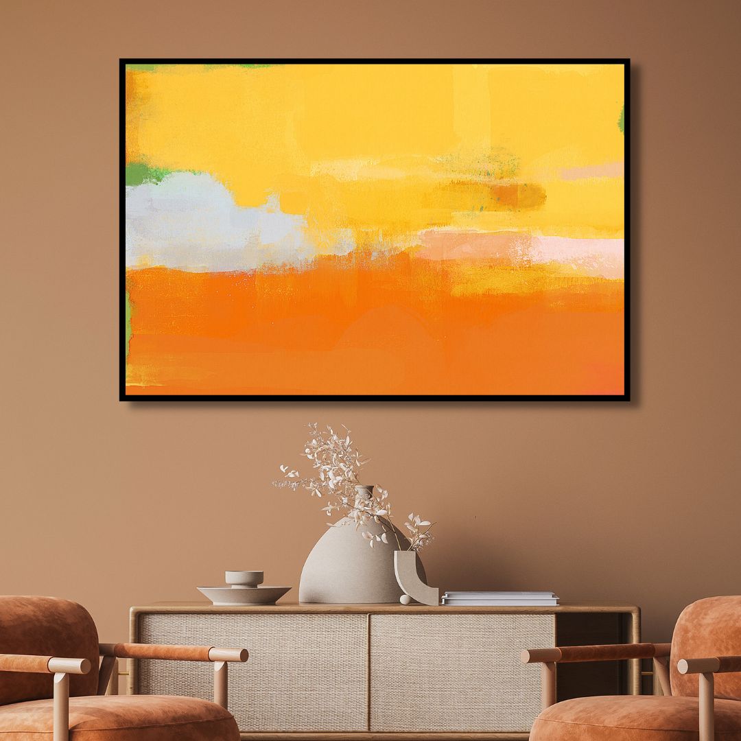 Vibrant Yellow and Orange Abstract Oil Painting for Modern Home Decor