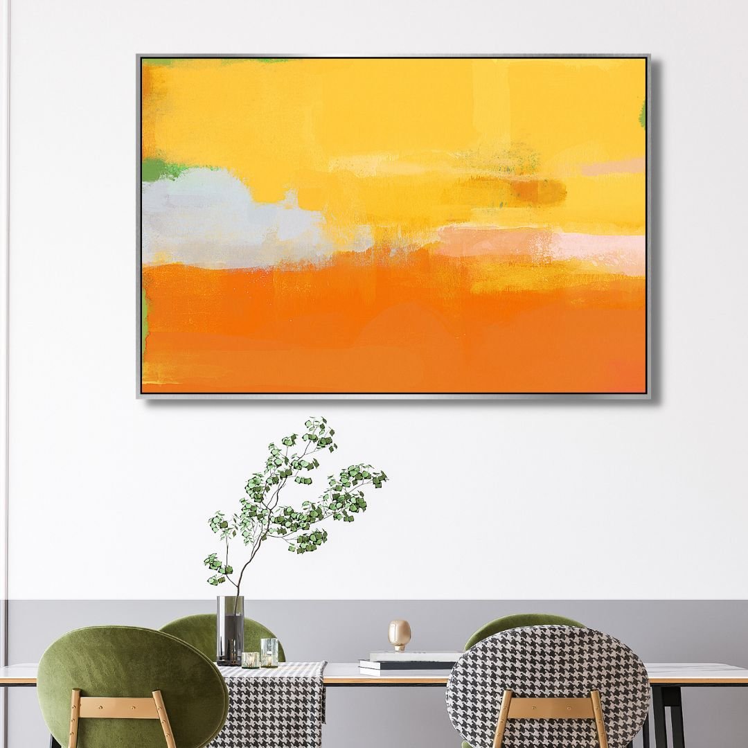 Vibrant Yellow and Orange Abstract Oil Painting for Modern Home Decor