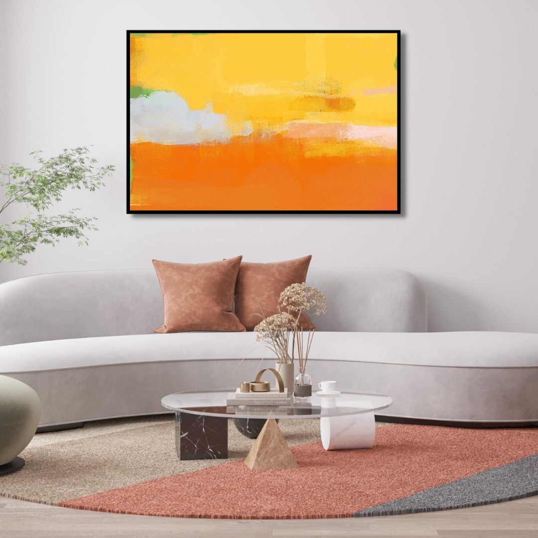 Vibrant Yellow and Orange Abstract Oil Painting for Modern Home Decor