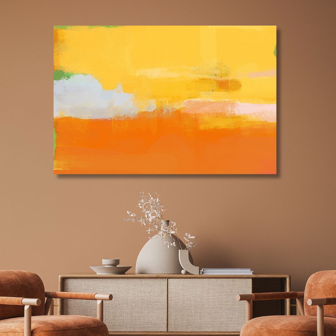 Vibrant Yellow and Orange Abstract Oil Painting for Modern Home Decor