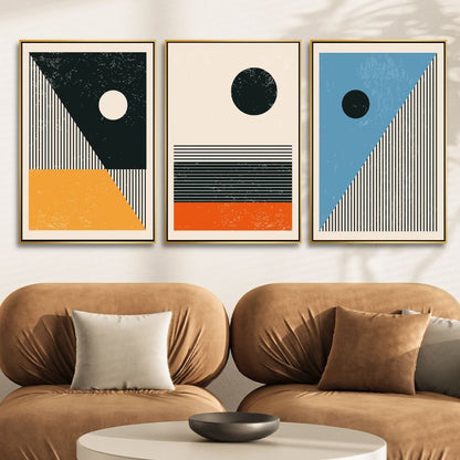 Vibrant 90s Retro Oil Painting in Yellow, Orange, and Blue Geometric Style
