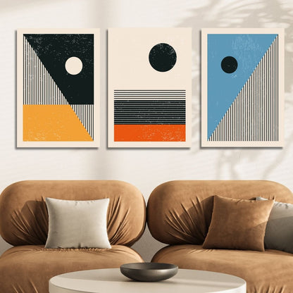Vibrant 90s Retro Oil Painting in Yellow, Orange, and Blue Geometric Style