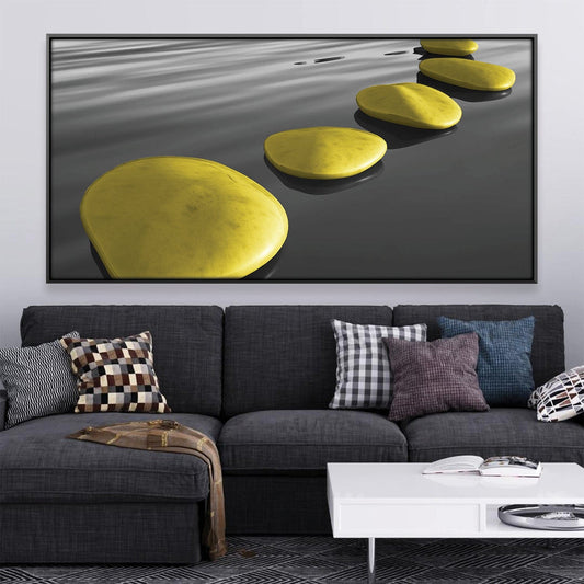 Tranquil Yellow Stones on Water - Modern Oil Painting for Serenity and Relaxation