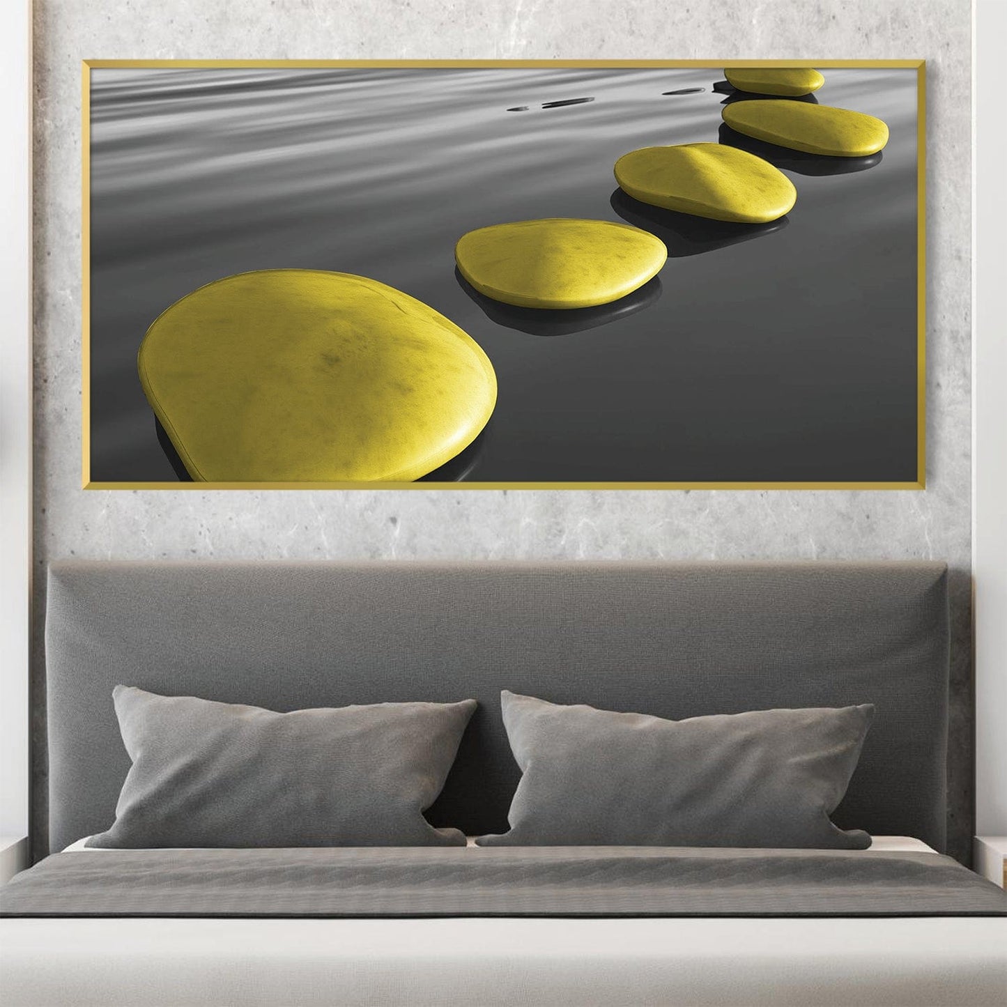 Tranquil Yellow Stones on Water - Modern Oil Painting for Serenity and Relaxation