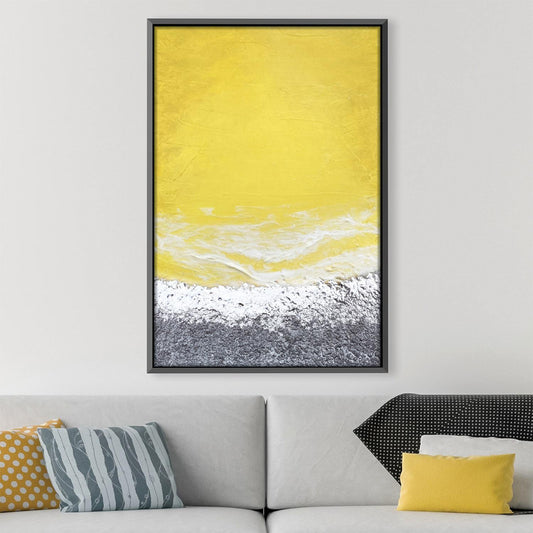 Vibrant Yellow Abstract Oil Painting with Silver and Grey Tones for Modern Decor