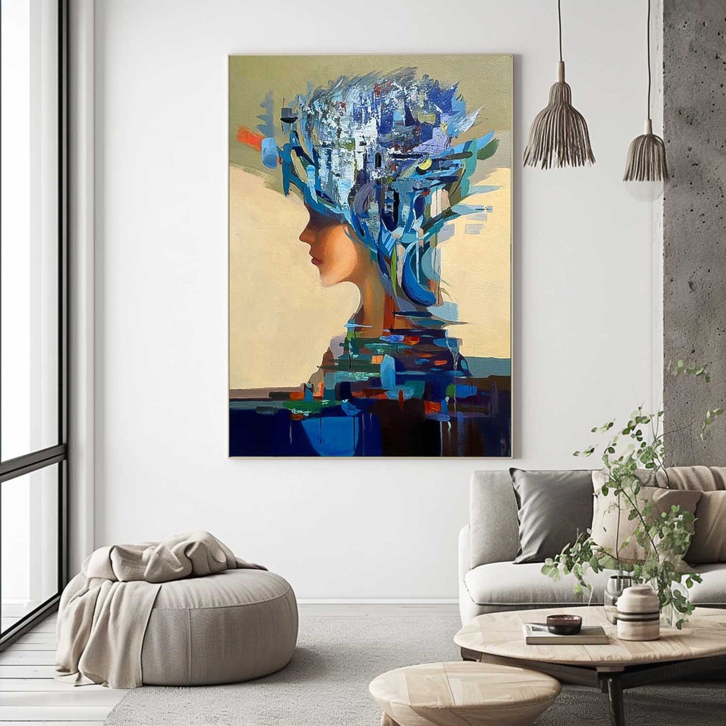 Abstract Woman's Profile Oil Painting with Vibrant Colors and Artistic Flair