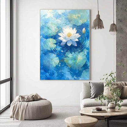 Serene Water Lily Oil Painting for Tranquil Home Decor