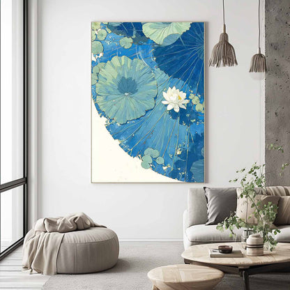 Serene Water Lily Oil Painting on Canvas for Tranquil Home Decor
