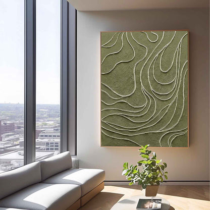 Abstract Green Textured Oil Painting for Modern Minimalist Home Decor