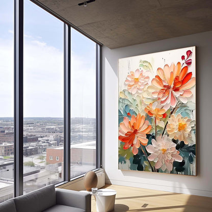 Vibrant Floral Oil Painting - Elegant Flower Artwork for Home Decor