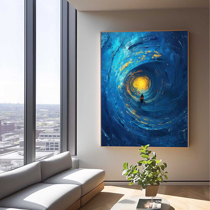 Serene Ocean Swirl with Vibrant Sunlight and Kayak Canvas Artwork