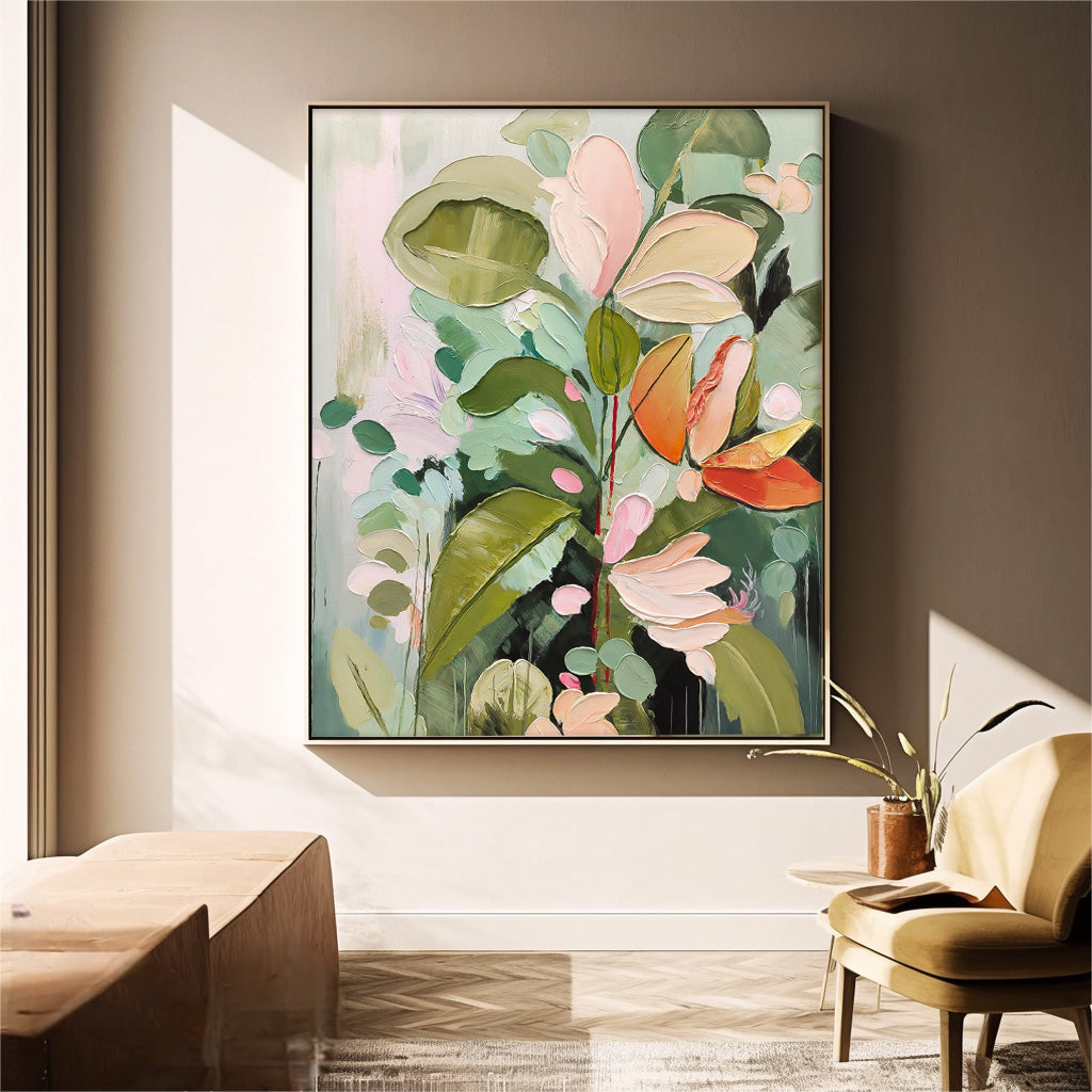 Vibrant Floral Oil Painting on Canvas - Contemporary Botanical Home Decor