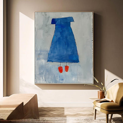 Chic Minimalist Blue Dress Oil Painting for Modern Home Decor