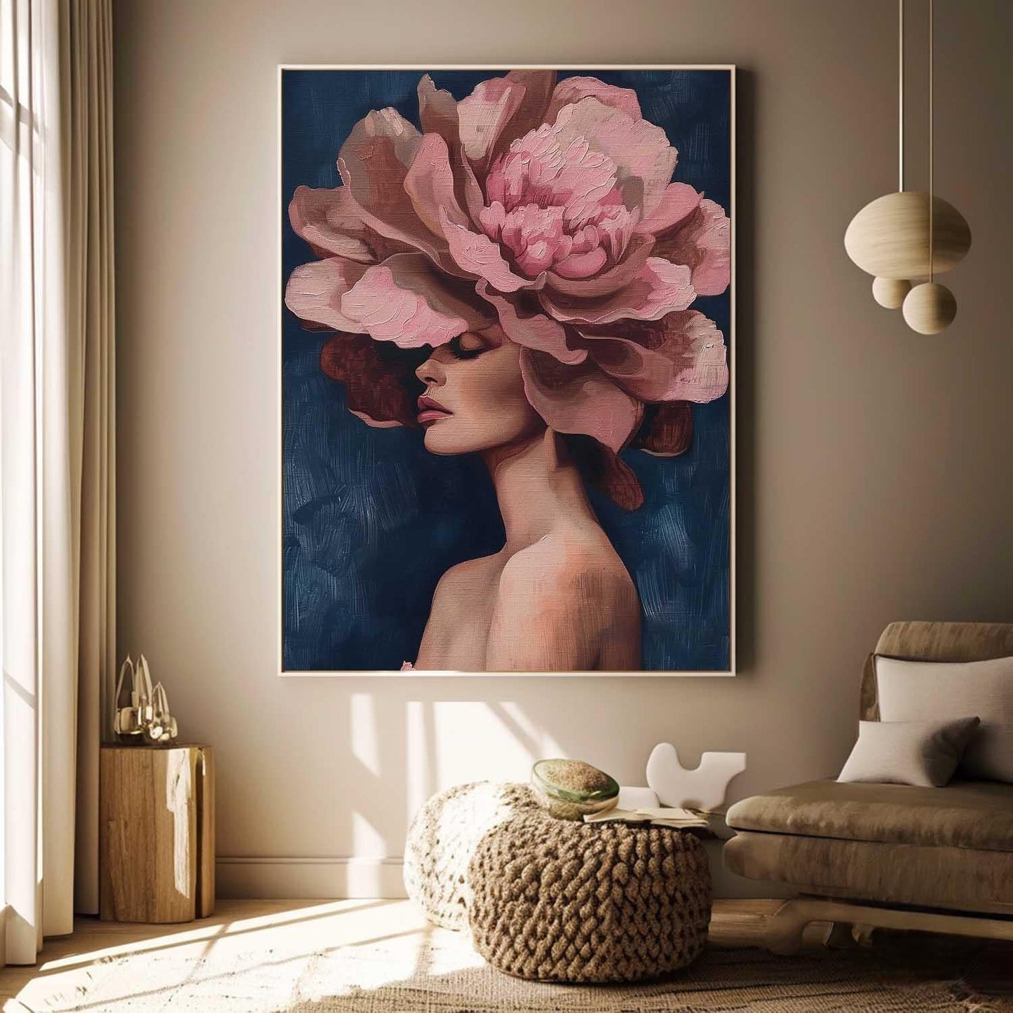 Elegant Floral Woman Portrait in Oil - Modern Canvas Art for Home Décor
