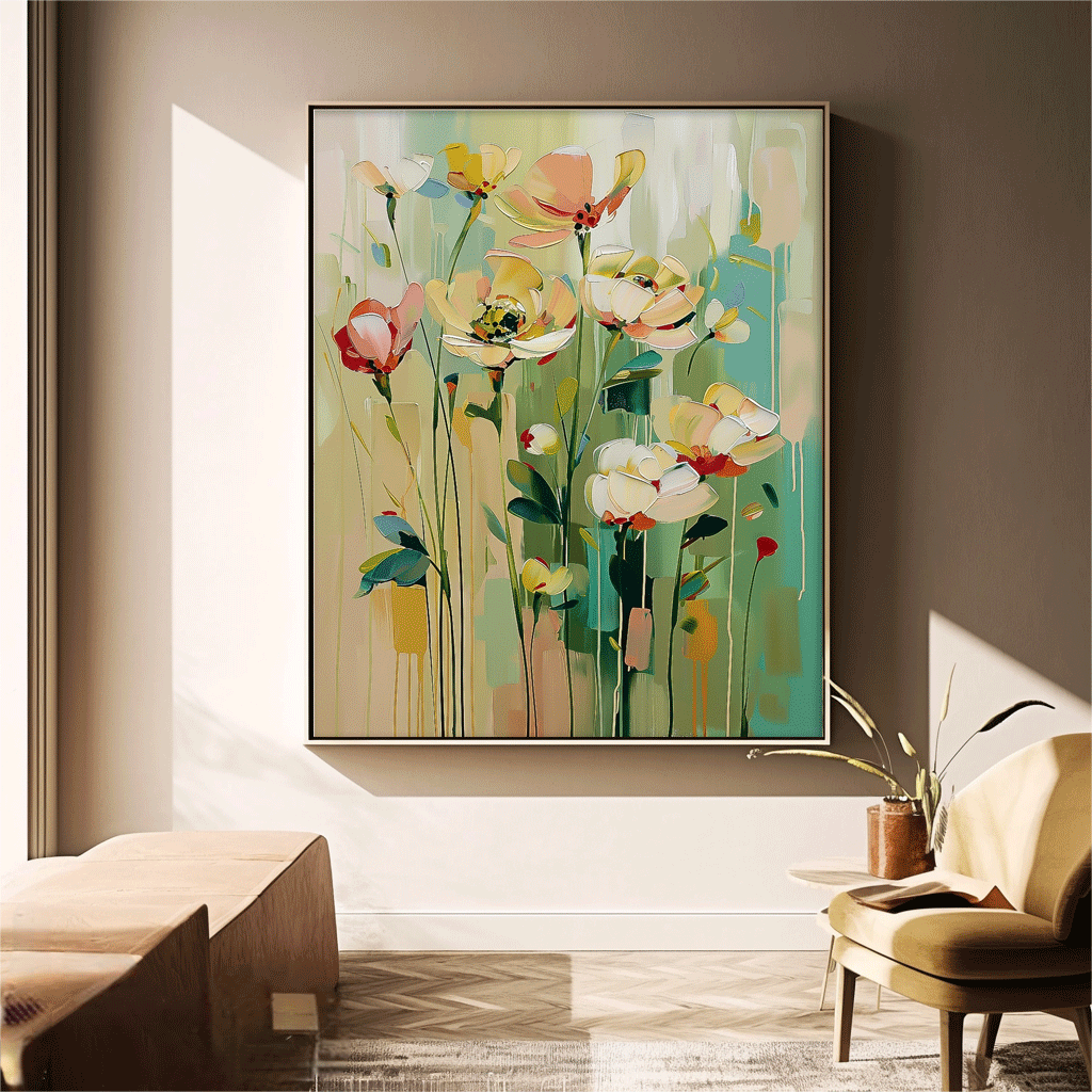 Vibrant Floral Oil Painting for Home Décor – Colorful Flower Art Canvas