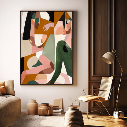 Colorful Abstract Oil Painting of Human Forms on Canvas