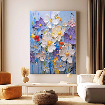 Vibrant Floral Oil Painting on Canvas - Colorful Flower Garden Art
