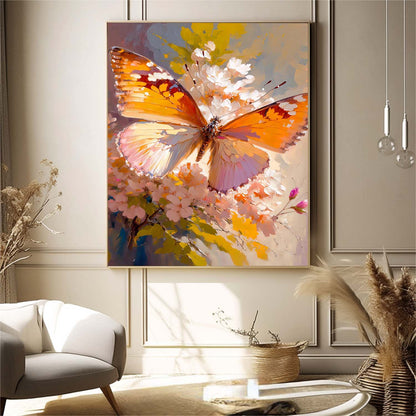 Vibrant Butterfly Oil Painting on Floral Background for Home Decor