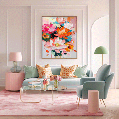 Vibrant Floral Oil Painting - Colorful Canvas Art for Home Decor and Wall Aesthetics