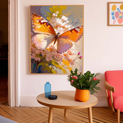 Vibrant Butterfly Oil Painting on Floral Background for Home Decor