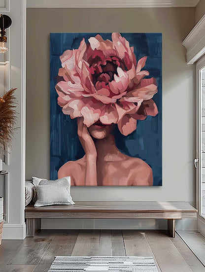 Floral Fantasy: Elegant Oil Painting of Woman with Flower Face