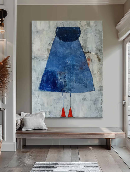 Contemporary Woman in Blue Dress - Abstract Minimalist Oil Painting for Modern Decor