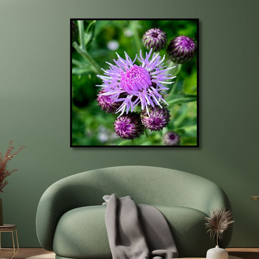 Vibrant Purple Thistle Oil Painting for Floral Home Decor