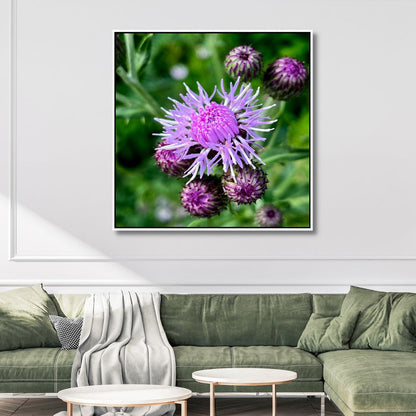 Vibrant Purple Thistle Oil Painting for Floral Home Decor