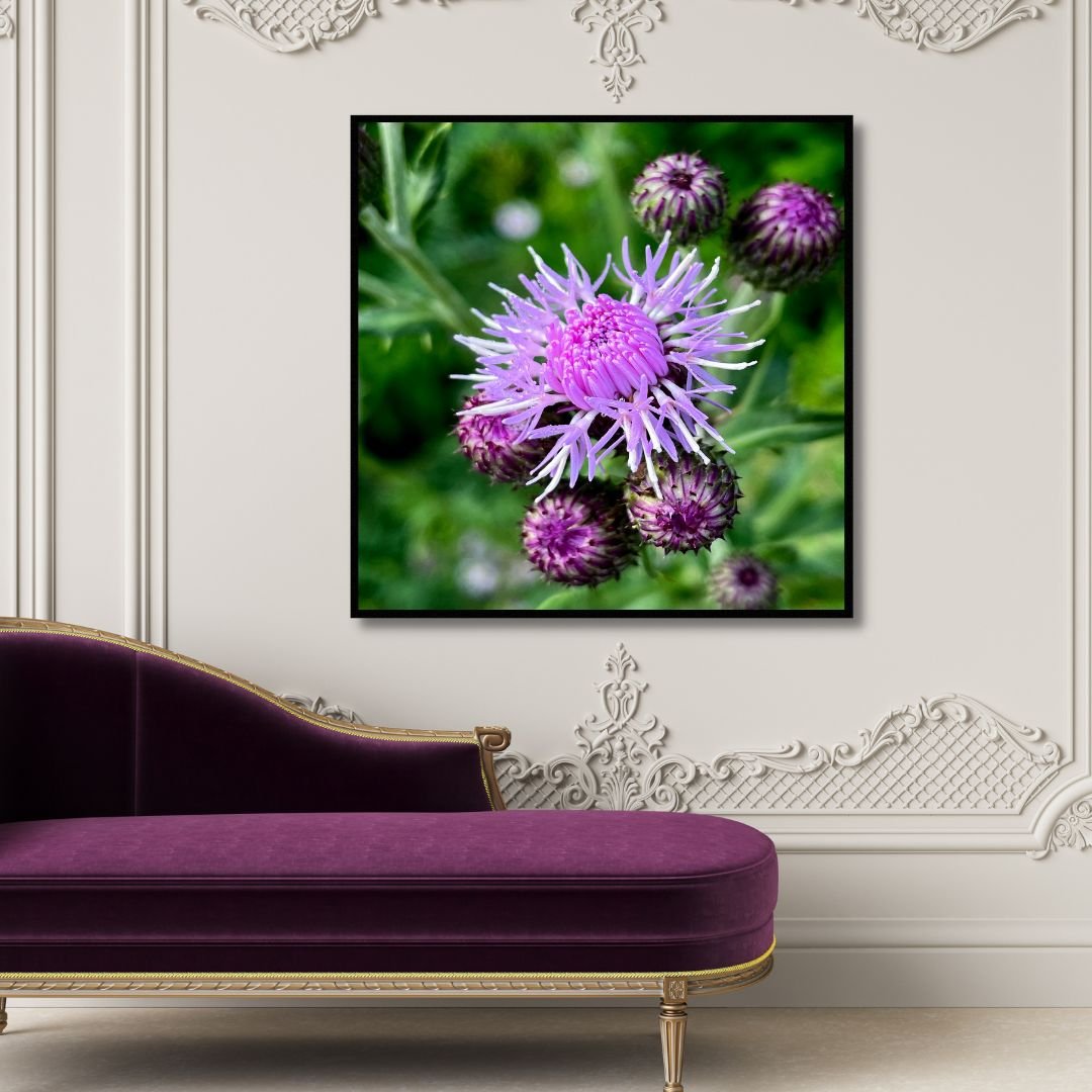 Vibrant Purple Thistle Oil Painting for Floral Home Decor